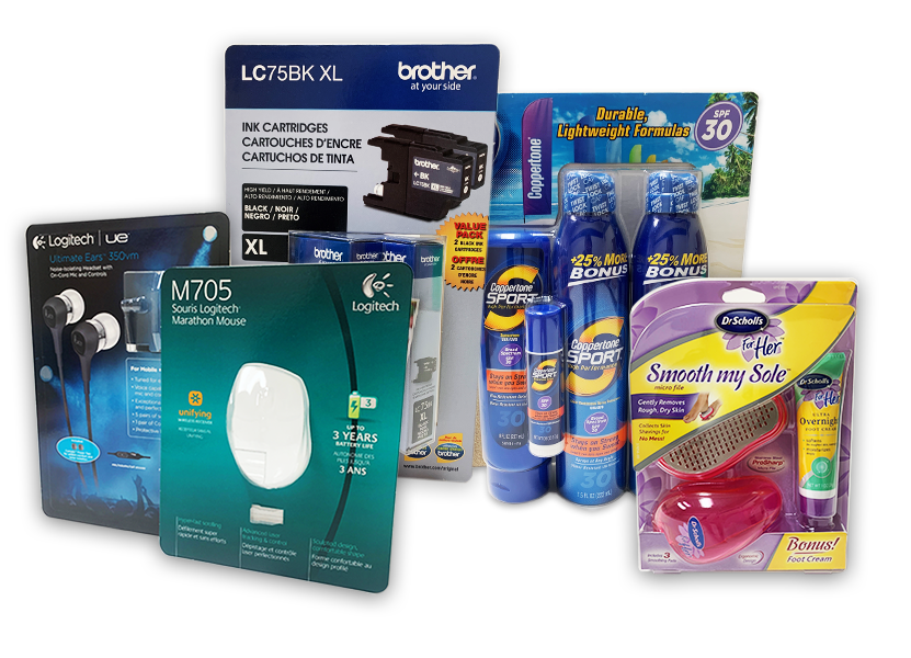 various products in blister or clamshell packaging